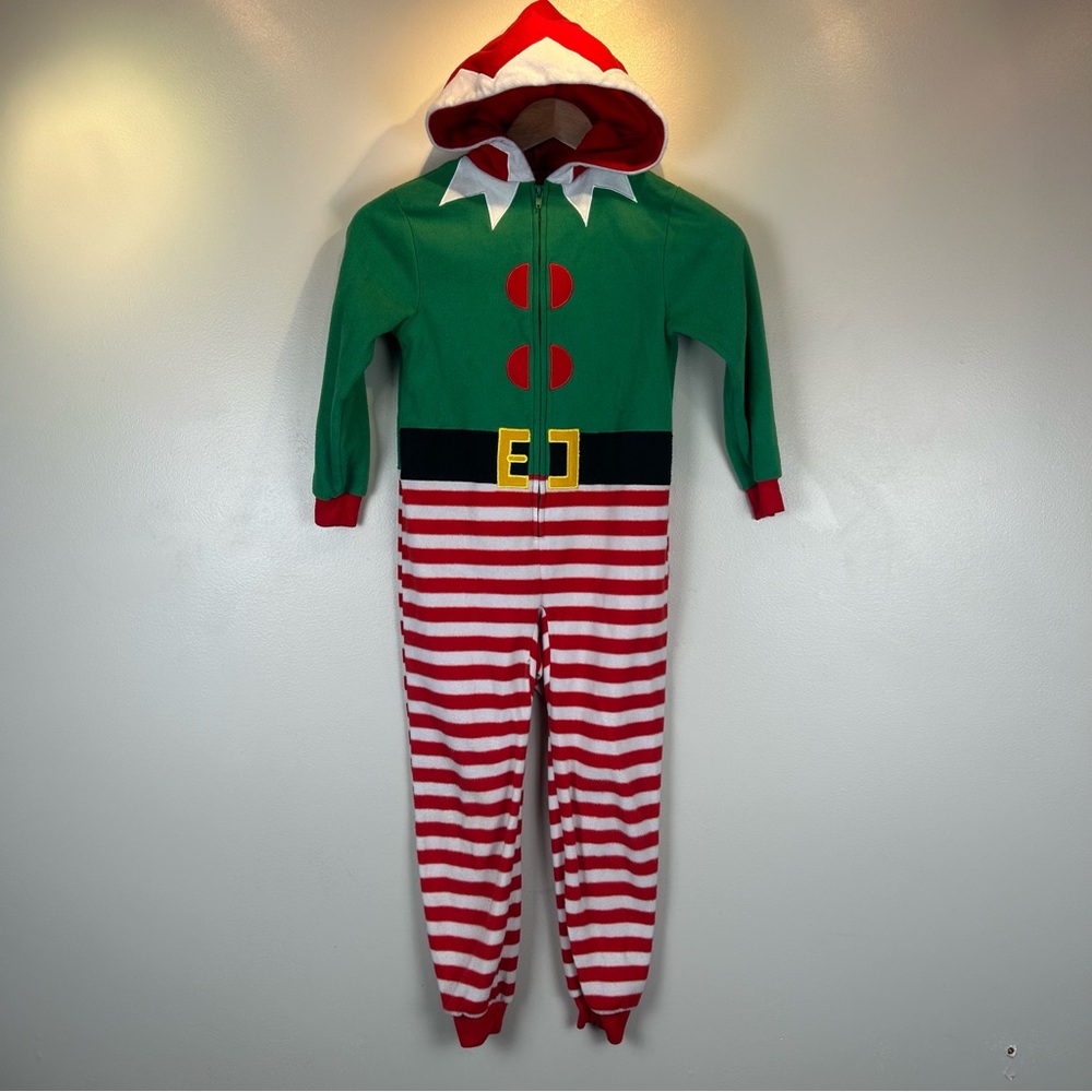 Cat & Jack Unisex Size 5 Elf One-Piece Fleece Sleepwear Zip-Up Pajama with Hood